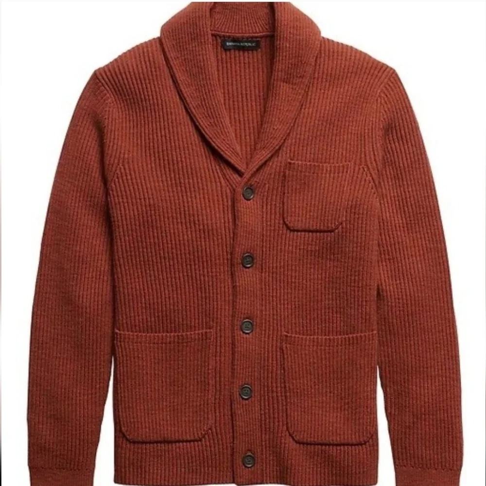 Banana Republic Rust Shawl 100% Organic Ribbed Cotton Cardigan Size Large New